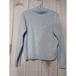 Dressbarn Sweater Ladies‎ Medium Petite Old Money Blue Beaded Floral